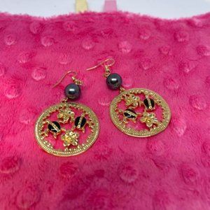 Hamilton Gold Polynesian-Hawaiian Style Earrings with Pearl